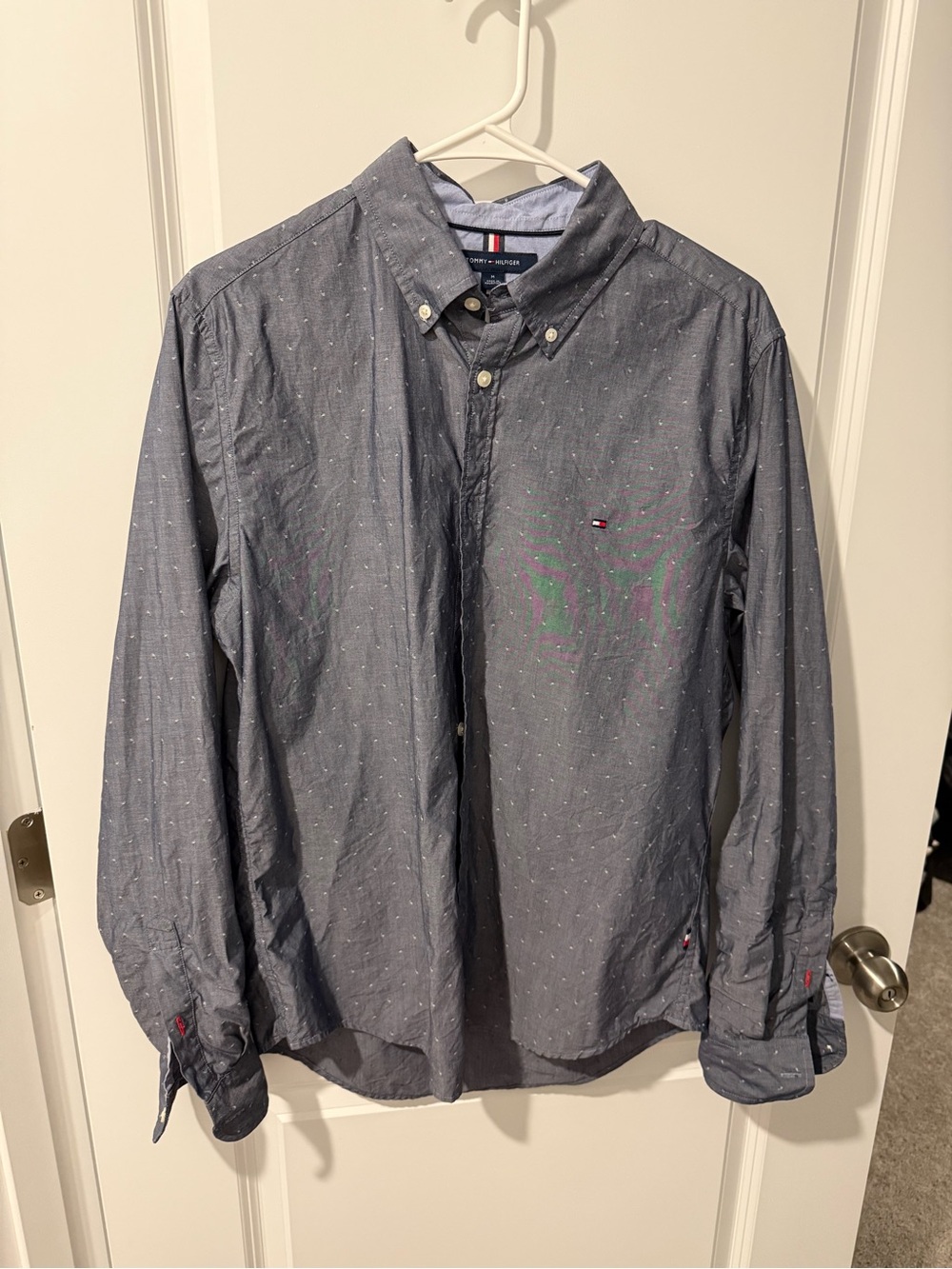 Tommy Hilfiger Men’s Navy Dot-Pattern Button-Down Shirt